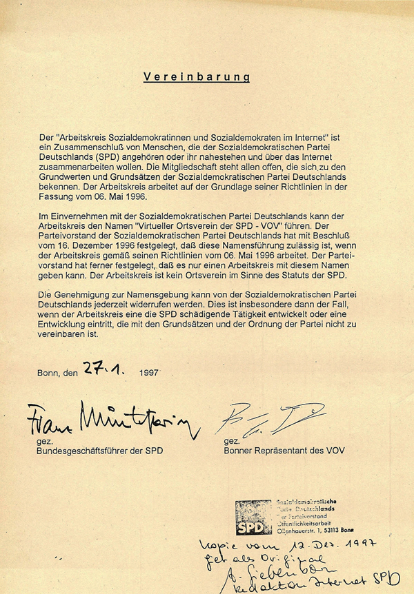 03_1997_01_27_VOV_Offizielle_Vereinbarung_mit_PV_Muentefering_Piwinger_Bonn © Petra Tursky-Hartmann